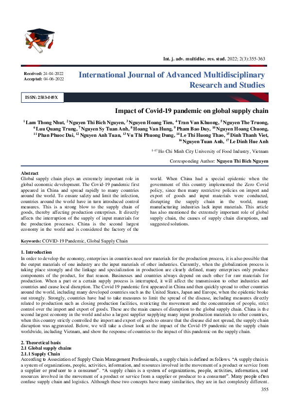(PDF) Impact of Covid-19 pandemic on global supply chain