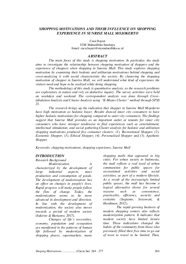 (PDF) Shopping Motivations and Their Influence on Shopping Experience ...