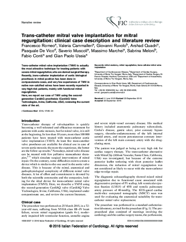 (PDF) Trans-catheter mitral valve implantation for mitral regurgitation