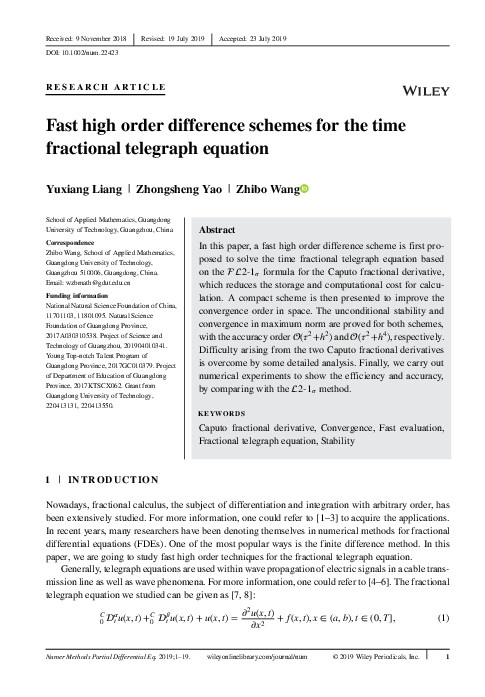 (PDF) Fast High Order Difference Schemes for the Time Fractional ...