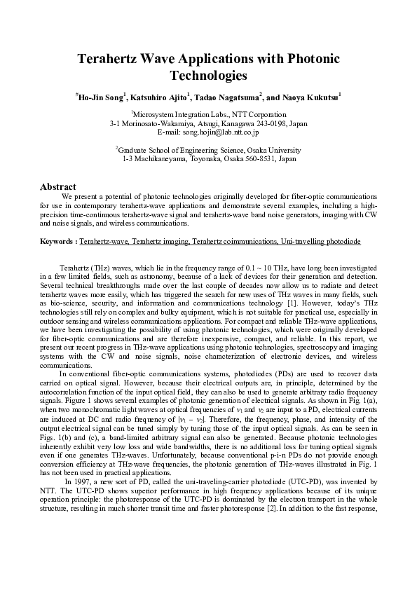 (PDF) Terahertz Wave Applications with Photonic Technologies