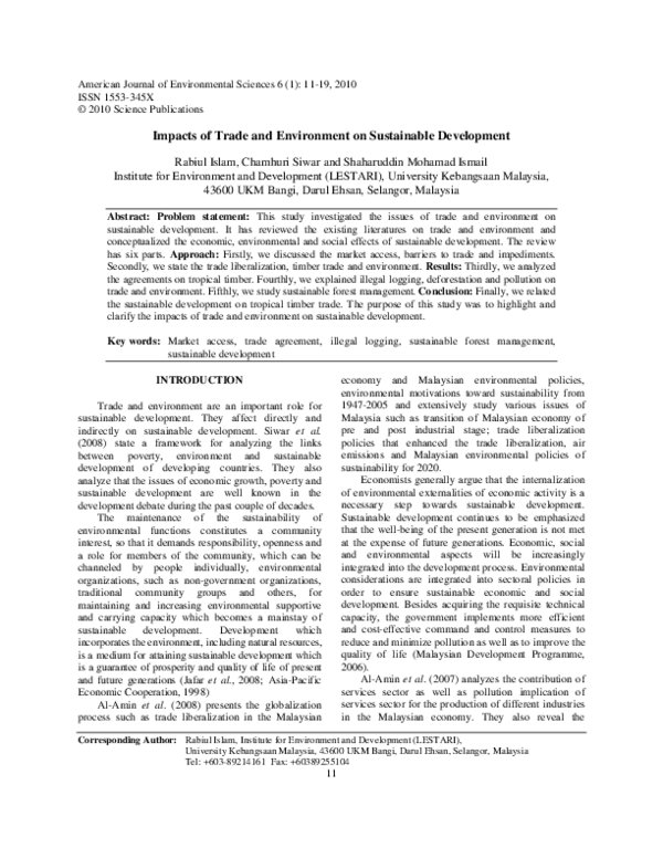 (PDF) Impacts of Trade and Environment on Sustainable Development