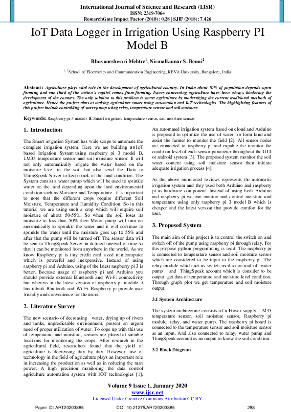 (PDF) IoT Data Logger in Irrigation Using Raspberry PI Model B