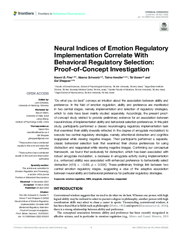 (PDF) Neural Indices of Emotion Regulatory Implementation Correlate ...