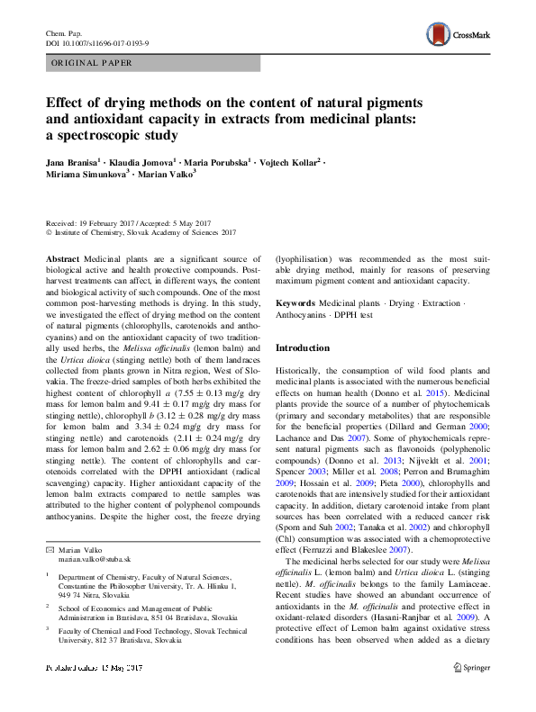 (PDF) Effect of drying methods on the content of natural pigments and ...