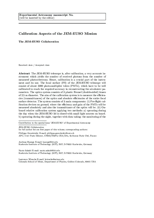 (PDF) Calibration aspects of the JEMEUSO mission A. Franceschi