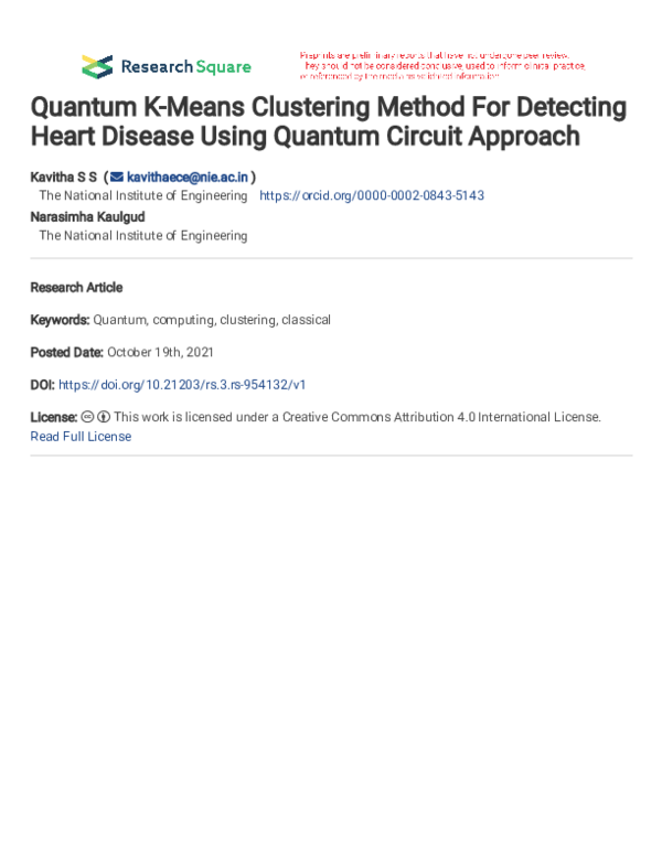 (PDF) Quantum K-Means Clustering Method For Detecting Heart Disease ...