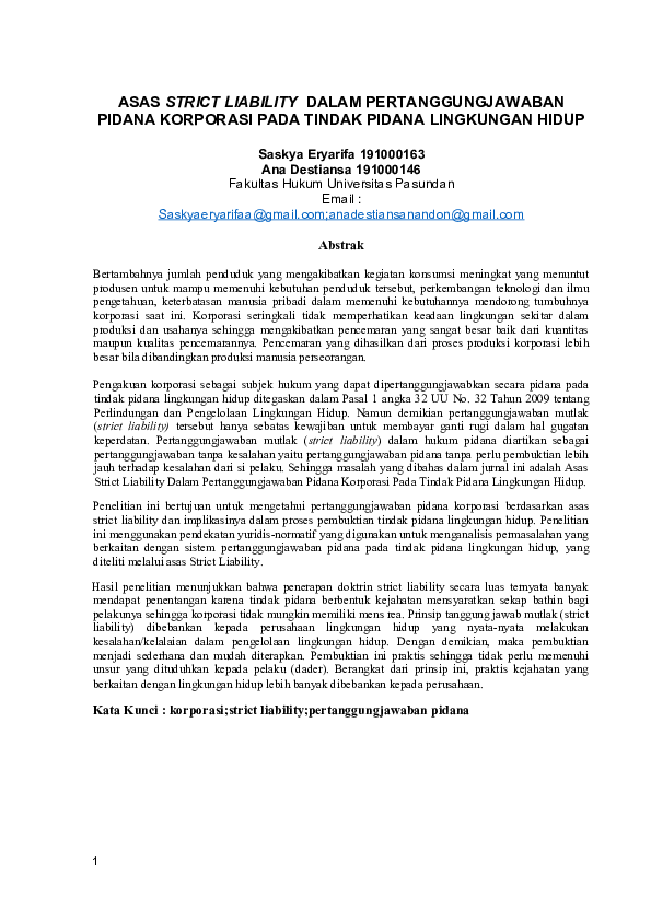 Strict Liability dalam Pertanggungjawaban Pidana Korporasi