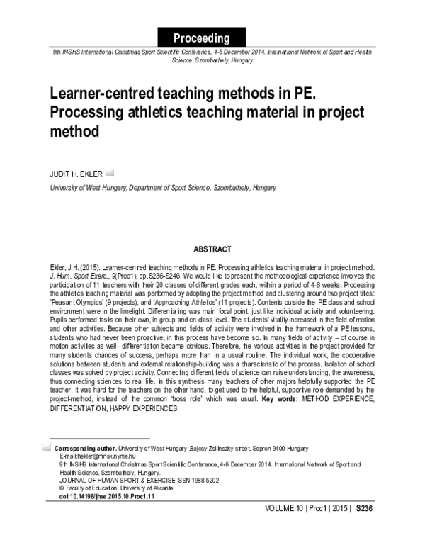 (PDF) Learner-centred teaching methods in PE. Processing athletics ...