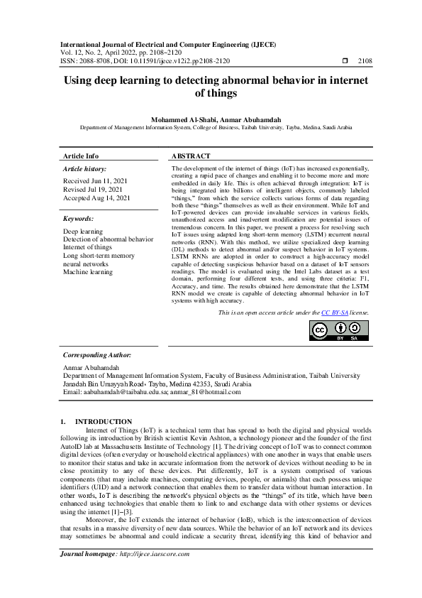 (PDF) Using deep learning to detecting abnormal behavior in internet of ...