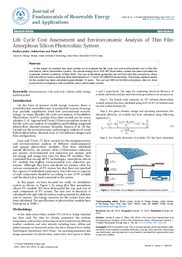 (PDF) Life Cycle Cost Assessment and Enviroeconomic Analysis of Thin ...