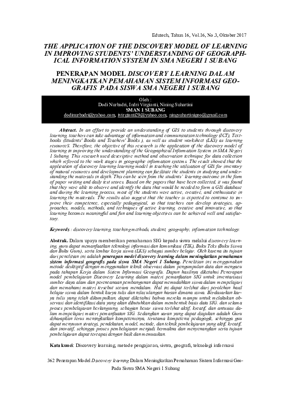 (PDF) The Application of the Discovery Model of Learning in Improving ...