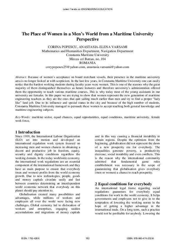 (PDF) The Place of Women in a Men's World from a Maritime University ...