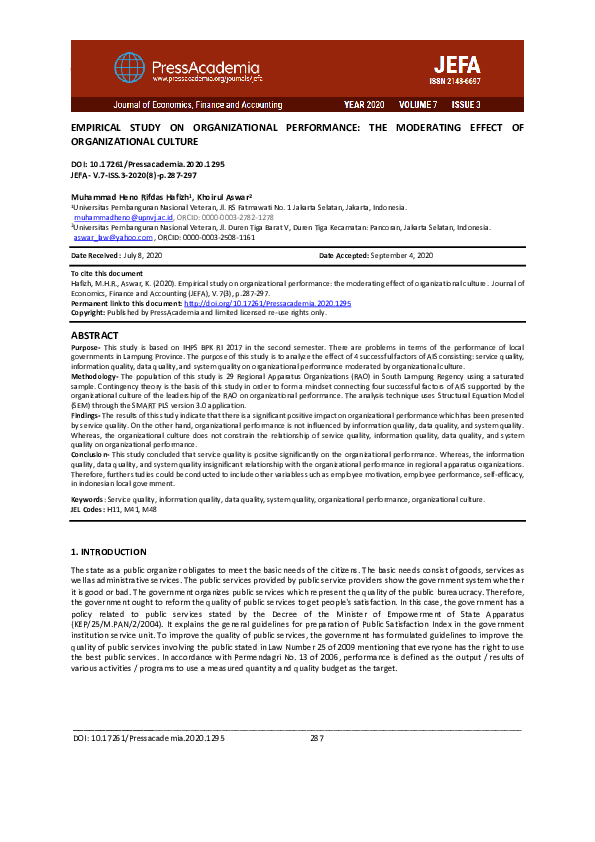 (PDF) Empirical study on organizational performance: the moderating ...