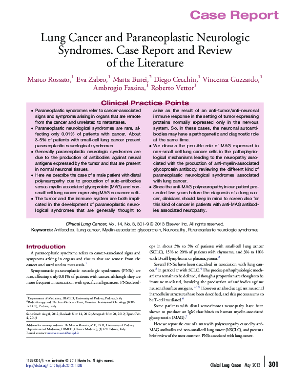 (PDF) Lung Cancer and Paraneoplastic Neurologic Syndromes. Case Report