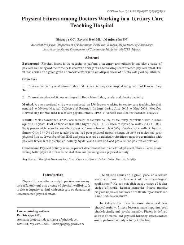 (PDF) Physical Fitness among Doctors Working in a Tertiary Care ...