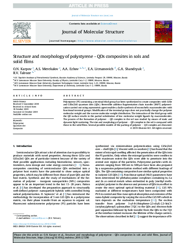 (PDF) Structure and morphology of polystyrene - QDs composites in sols ...