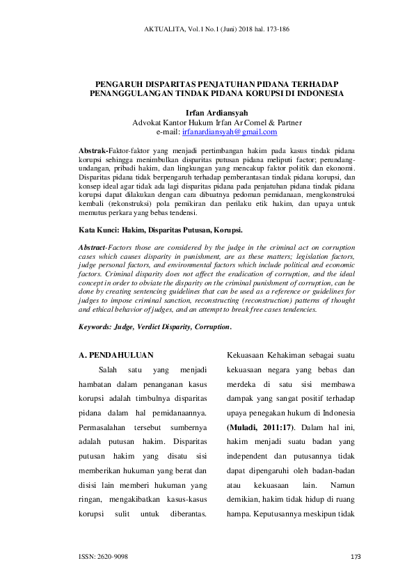 (PDF) Pengaruh Disparitas Penjatuhan Pidana Terhadap Penanggulangan ...