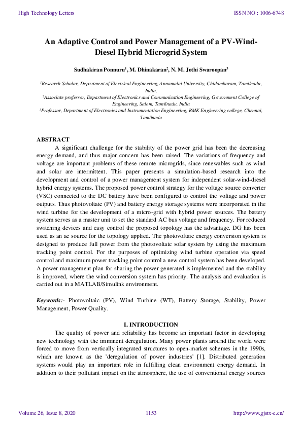 (PDF) An Adaptive Control and Power Management of a PV-Wind- Diesel ...