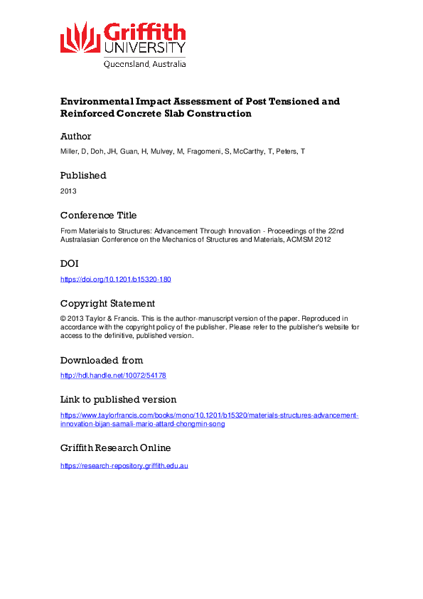(PDF) Environmental impact assessment of post tensioned and reinforced ...