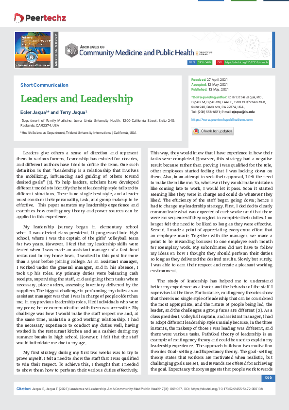 (PDF) Leaders and Leadership