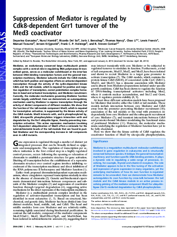 (PDF) Suppression of Mediator is regulated by Cdk8-dependent Grr1 ...