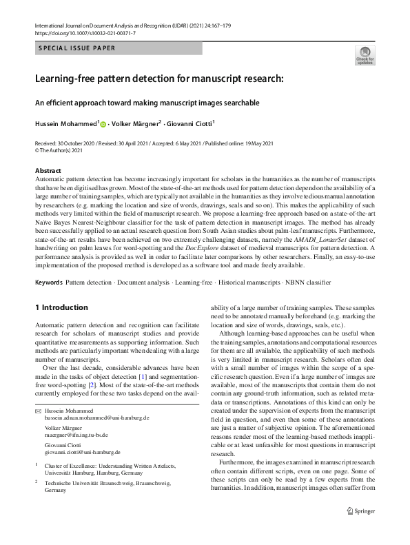 (PDF) Learning-free pattern detection for manuscript research