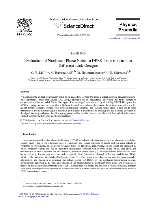 (PDF) Evaluation of nonlinear phase noise in DPSK transmission for ...