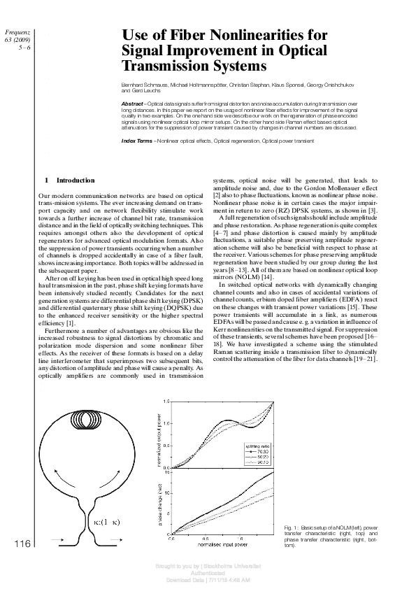 (PDF) Use of Fiber Nonlinearities for Signal Improvement in Optical ...
