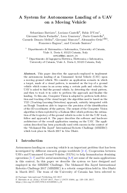 (PDF) A System for Autonomous Landing of a UAV on a Moving Vehicle