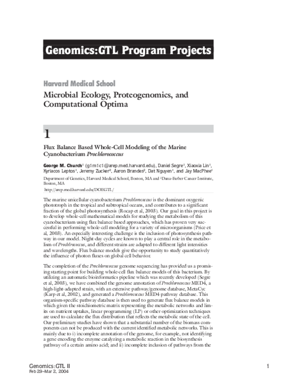 (PDF) Genomics:GTL Program Projects Harvard Medical School Microbial ...
