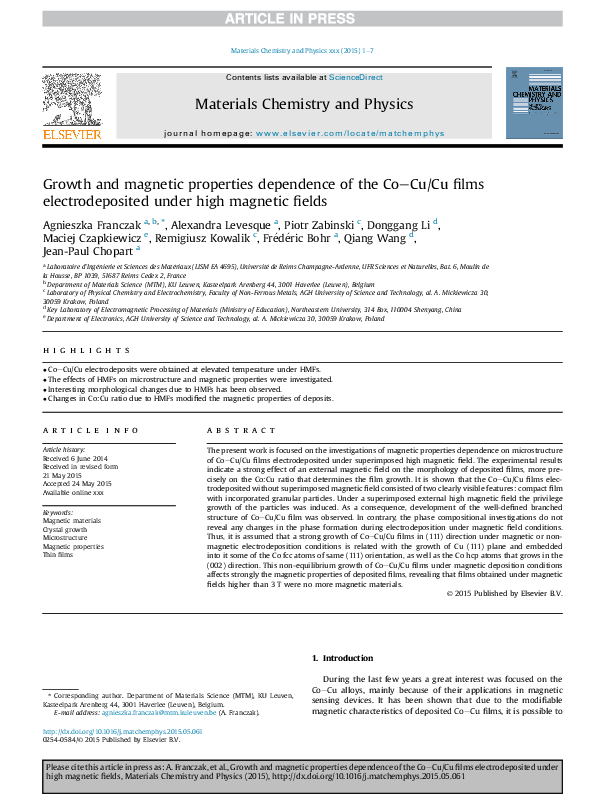 (PDF) Growth and magnetic properties dependence of the Co–Cu/Cu films ...