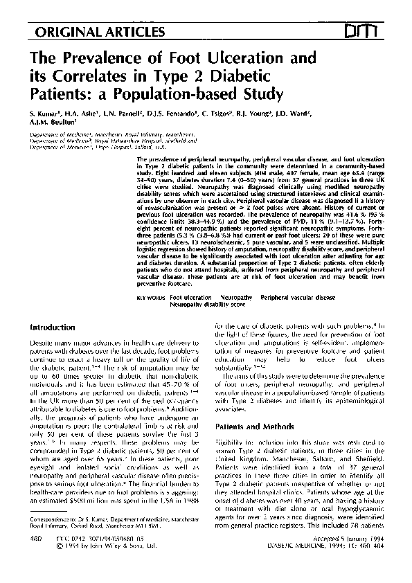(PDF) The Prevalence of Foot Ulceration and its Correlates in Type 2 ...