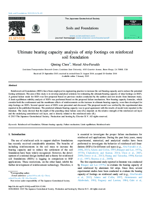 (PDF) Ultimate bearing capacity analysis of strip footings on ...