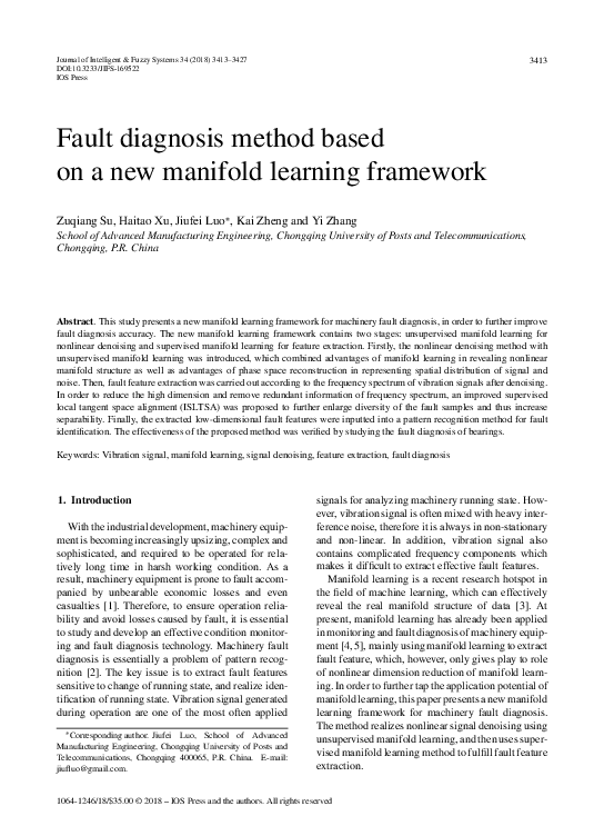 (PDF) Fault diagnosis method based on a new manifold learning framework