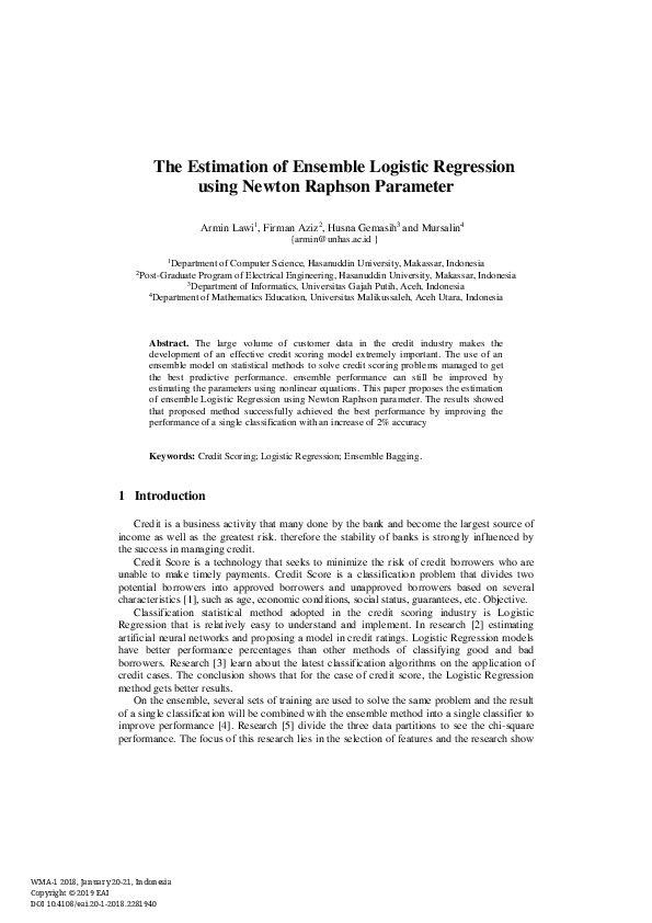 (PDF) The Estimation of Ensemble Logistic Regression using Newton ...