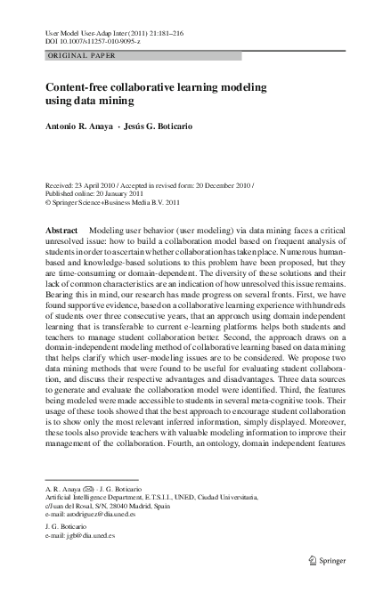 (PDF) Content-free collaborative learning modeling using data mining