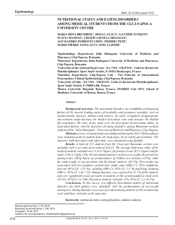 (PDF) Nutritional status and eating disorders among medical students ...