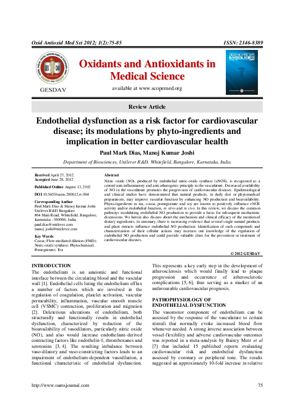 (PDF) Endothelial dysfunction as a risk factor for cardiovascular ...