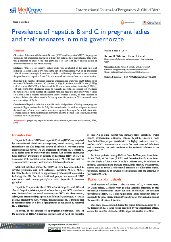(PDF) Prevalence of hepatitis B and C in pregnant ladies and their ...