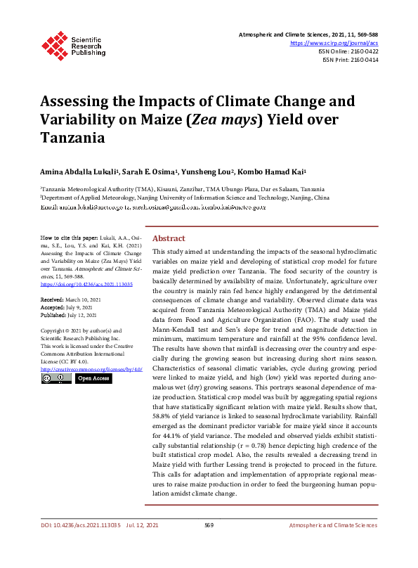 (PDF) Assessing the Impacts of Climate Change and Variability on Maize ...