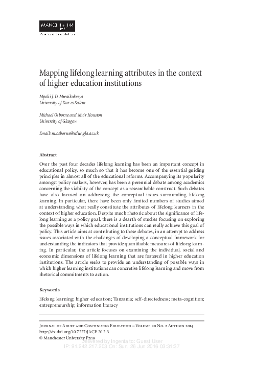 (PDF) Mapping lifelong learning attributes in the context of higher ...