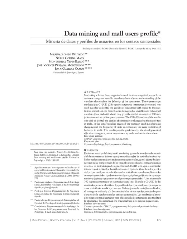 (PDF) Data mining and mall users profile