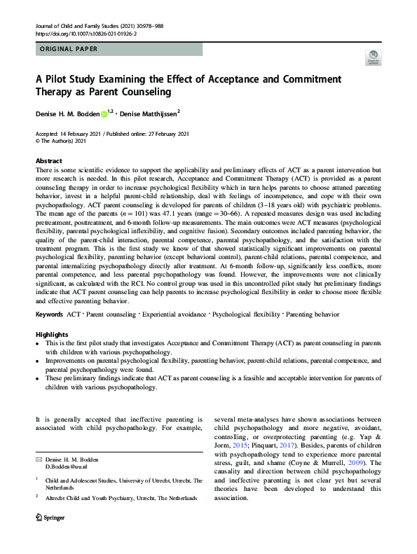 (PDF) A Pilot Study Examining the Effect of Acceptance and Commitment ...