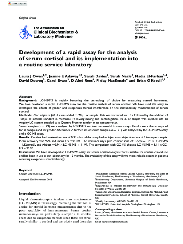 (PDF) Development of a rapid assay for the analysis of serum cortisol