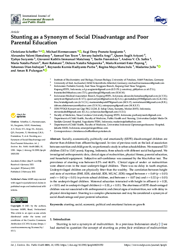 (PDF) Stunting as a Synonym of Social Disadvantage and Poor Parental ...