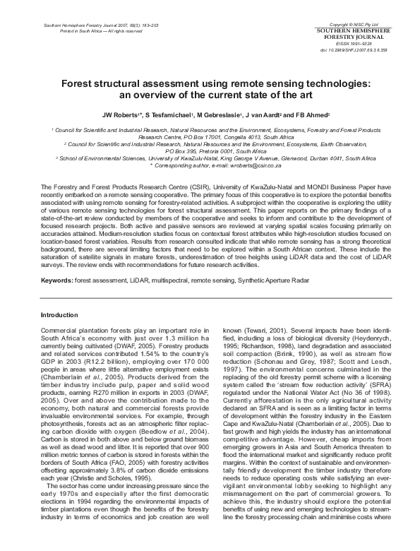 (PDF) Forest structural assessment using remote sensing technologies ...