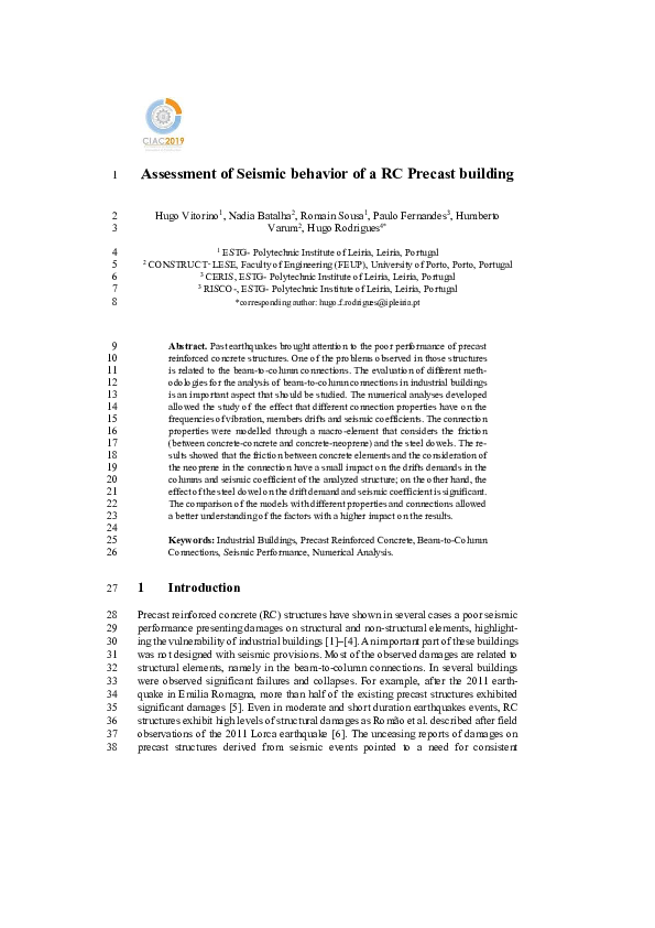 (PDF) Assessment of Seismic Behavior of an RC Precast Building