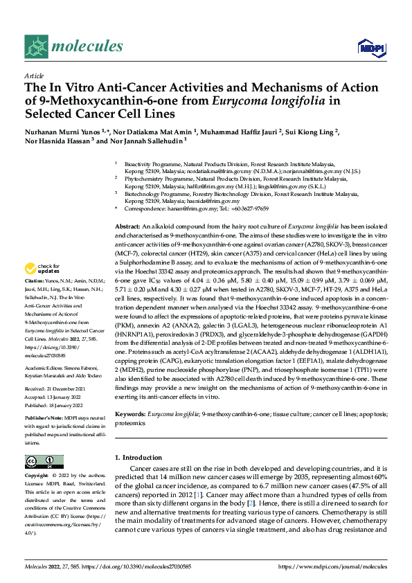 (PDF) The In Vitro Anti-Cancer Activities and Mechanisms of Action of 9 ...