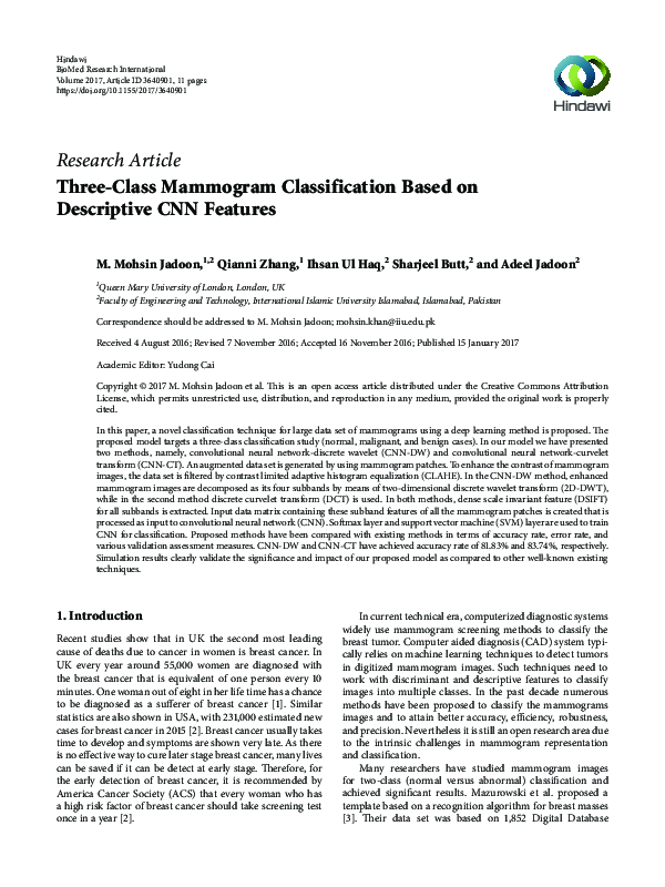 (PDF) Three-Class Mammogram Classification Based on Descriptive CNN ...
